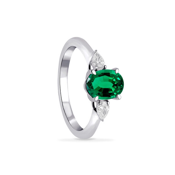 White Gold Emerald and Diamond Ring